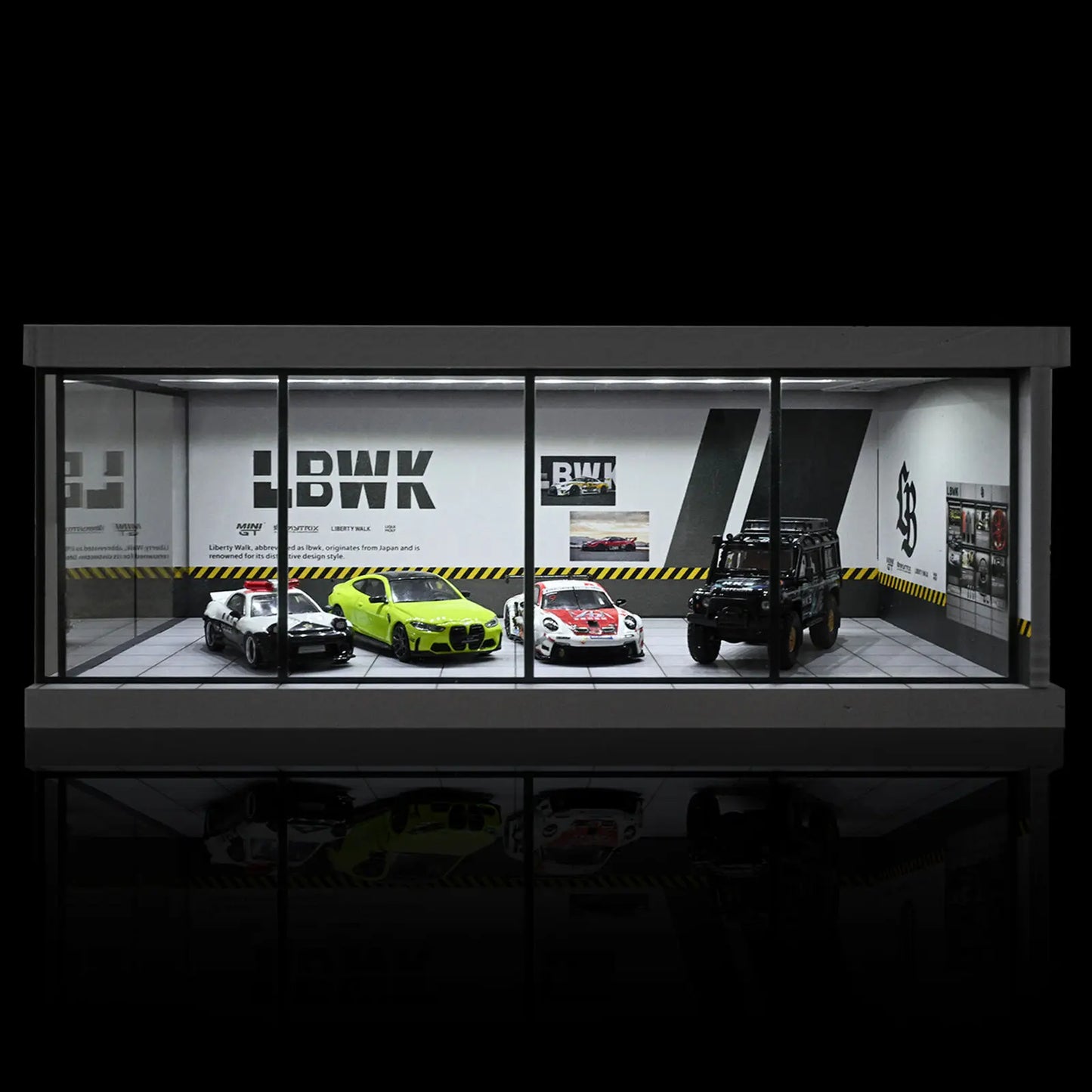 1:43 Car Diorama mit LED-Beleuchtung – Garage & Showroom Szene mit Acryl-Tür