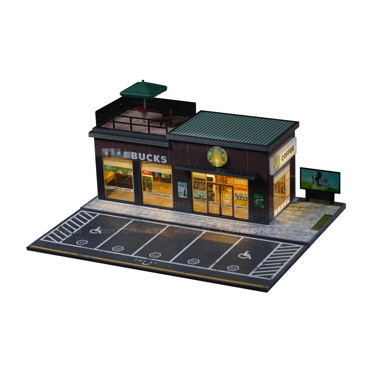 1:64 Diorama „City Street Coffee Shop“ – LED beleuchtetes Stadtszenen-Modell für Sammler