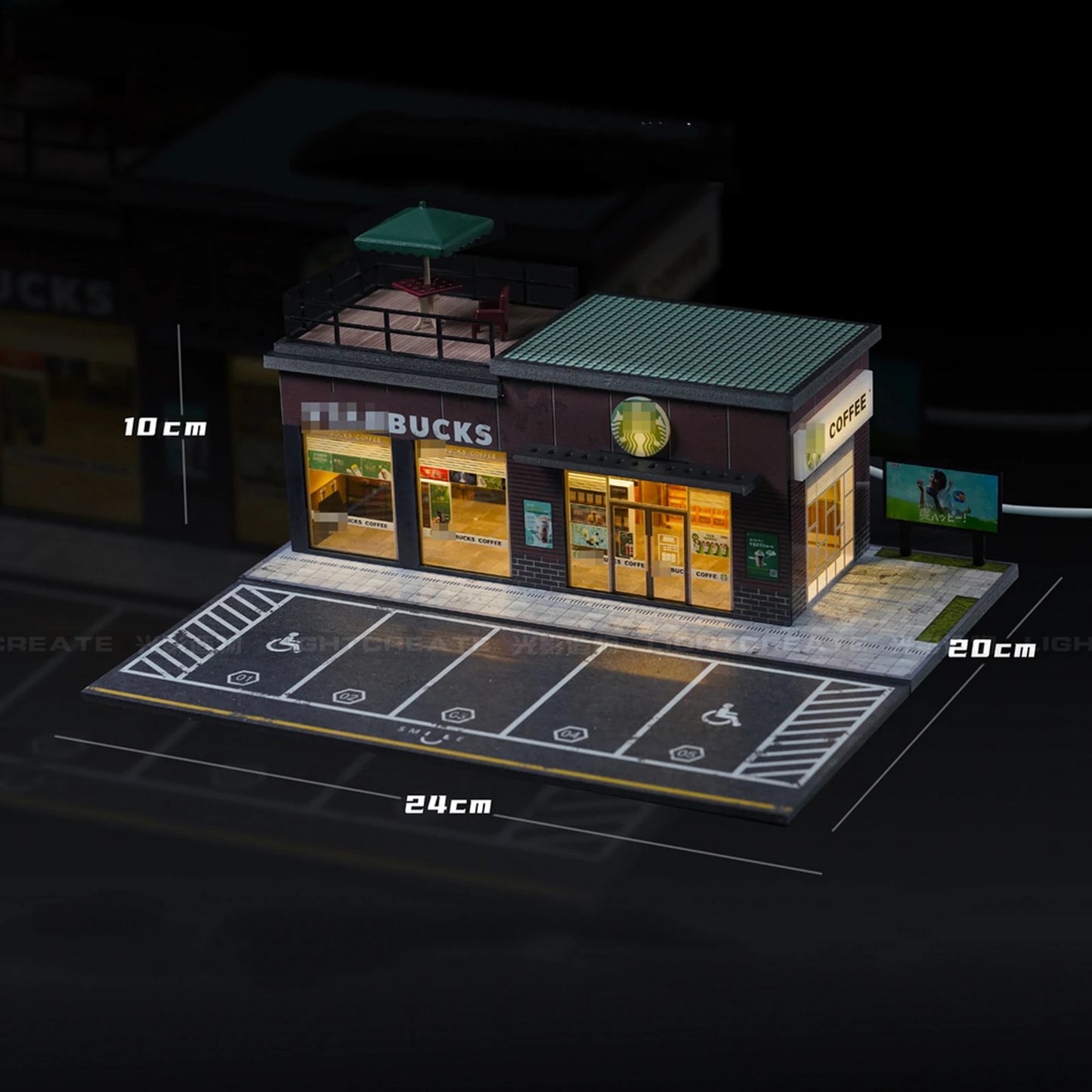 1:64 Diorama „City Street Coffee Shop“ – LED beleuchtetes Stadtszenen-Modell für Sammler