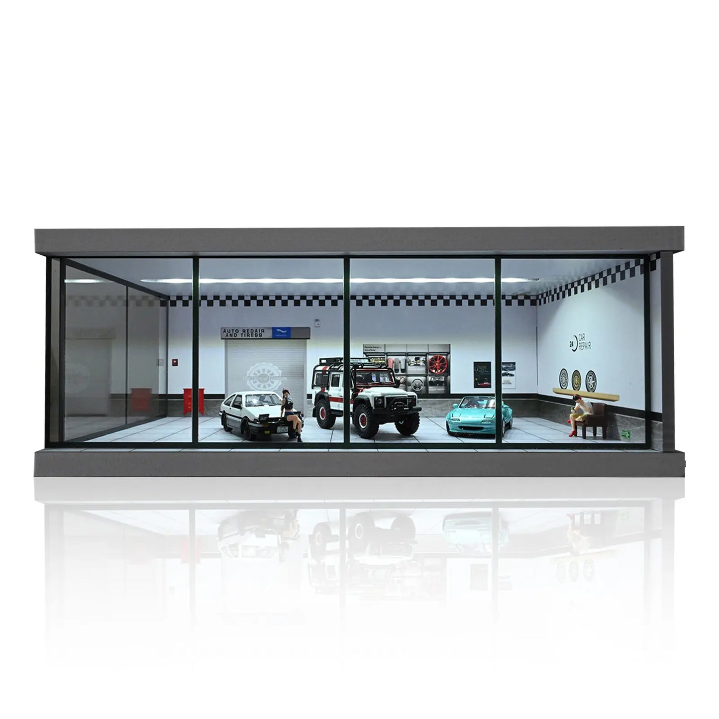 1:43 Car Diorama mit LED-Beleuchtung – Garage & Showroom Szene mit Acryl-Tür