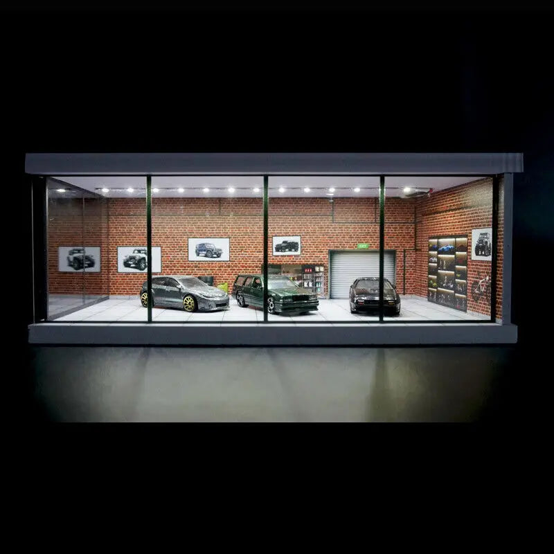 1:43 Car Diorama mit LED-Beleuchtung – Garage & Showroom Szene mit Acryl-Tür