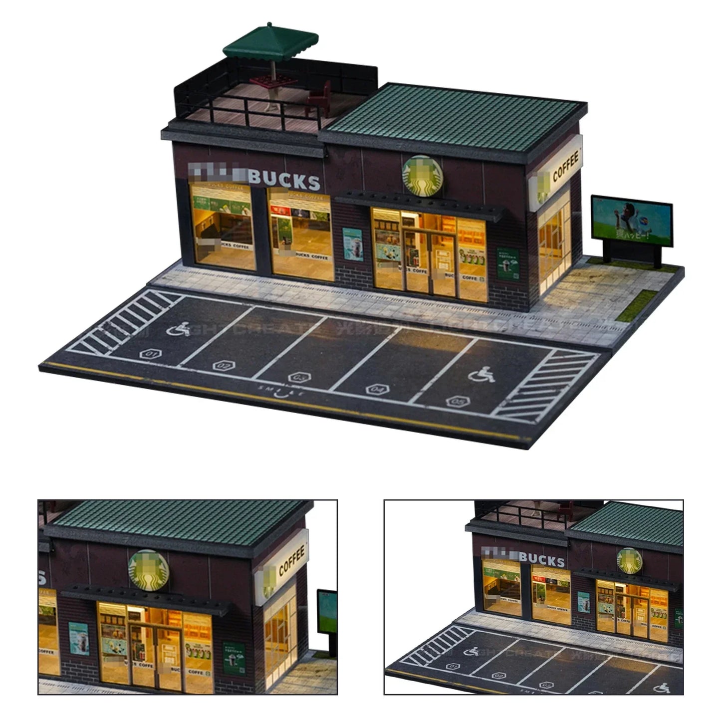 1:64 Diorama „City Street Coffee Shop“ – LED beleuchtetes Stadtszenen-Modell für Sammler