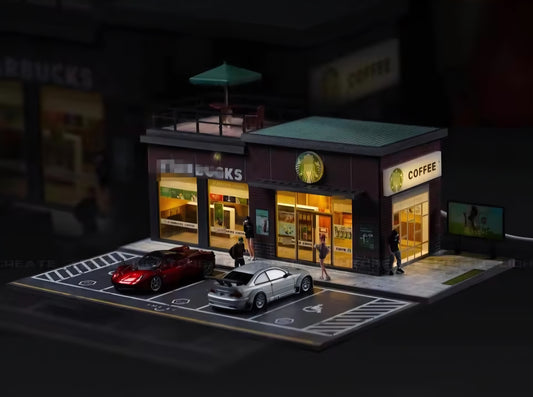 1:64 Diorama „City Street Coffee Shop“ – LED beleuchtetes Stadtszenen-Modell für Sammler